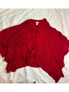 Coldwater Creek Red Waterfall Ruffle Sweater Cape Wrap One Size